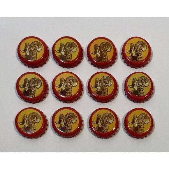 Lot of 12 Ram Head Red Yellow Shiner Bock Texas Beer Bottle Caps Older Style - Picture 1 of 9